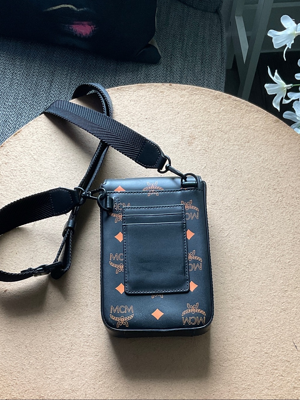MCM Black & Cognac Visetos Crossbody Phone Pouch with Signature Hardware - Picture 2 of 2